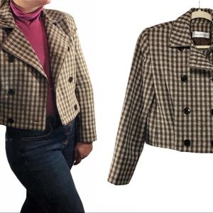 Vintage Plaid Brown Cream Blazer Checkered